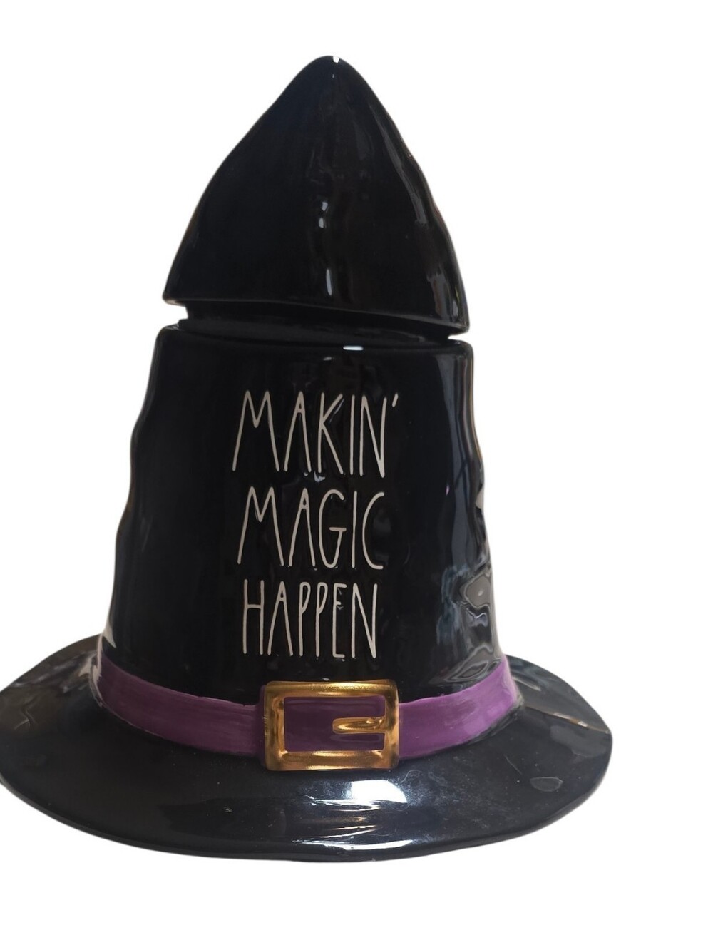 NIB Rae DunnMakin' Magic Happen Black Witch Hat Cookie Jar